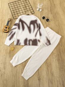 SHEIN Tween Girls' Slouchy Style Graphic Print Sweater Set, Winter - Apricot - View 2