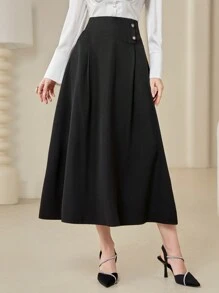 Modelyn Solid Color High Waisted Umbrella Hem Skirt - Black - View 5