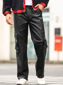 Manfinity Homme Men Flap Pocket Side Drawstring Waist Cargo Jeans - Black - View 8
