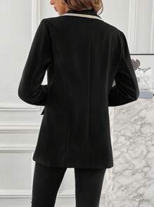 Chiquease Blazer ribete en contraste con botón - Negro - Ver 2