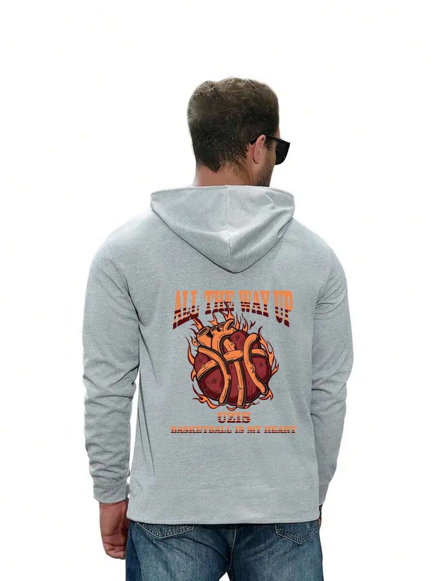 Football Men's Slogan Print Drawstring Sporty Sweatshirt Men Sweatshirt