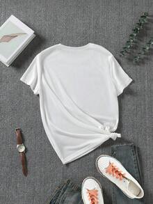 SHEIN LUNE Christmas Print Tee - White - View 2