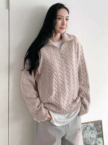 Dazy Tall 半拉鍊針織毛衣,帶束口 - 淺粉色 - 查看 5