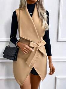 SHEIN Essnce 大翻領開門襟背心大衣 - 薑色 - 查看 4