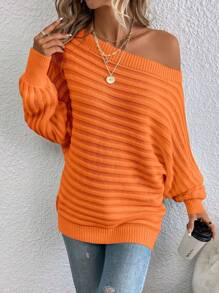 EMERY ROSE Boat Neck Batwing Sleeve Sweater,Off The Shoulder Sweater In Fall/Winter - Yellow - View 3