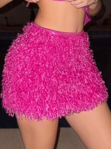 Sweetina Solid Fuzzy Skirt - Pink - View 1