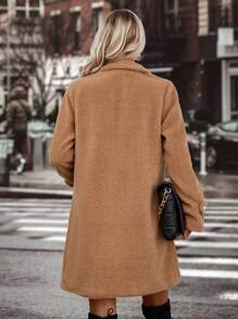 SHEIN Clasi Của phụ nữ Đứng cổ áo Ngực đơn Len áo - Màu be - Xem 2