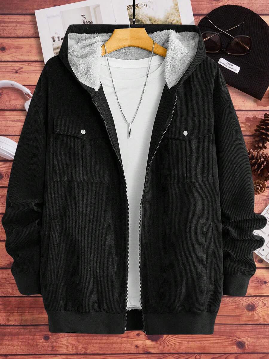 Manfinity RebelGame 男士翻蓋口袋連帽夾克 - 黑色 - 查看 1