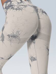 Tie Dye Yoga Đường Viền Nâng Mông Scrunch Quần Legging Cho Nữ Tập Luyện Liền Mạch Cao Cấp Bụng Kiểm Soát Nén Quần Thể Thao - Màu be - Xem 3
