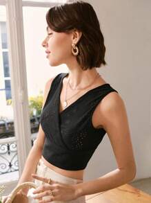 SHEIN Frenchy Eyelet Embroidery Crop Tank Top - Black - View 5