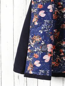 SHEIN Tween 女童印花连帽中长款羊毛面料 - 藏蓝色 - 查看 3