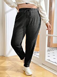 SHEIN Essnce Hơn Eo dây rút Viền chia cắt Quần - Màu Khaki - Xem 5