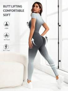 Yoga Trendy Set di abbigliamento sportivo ombré senza cuciture, set da allenamento per donna