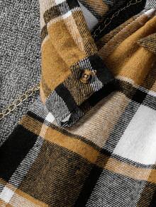 SHEIN 女小童格紋印花翻蓋細節腰帶襯衫洋裝無毛衣 - 駝色 - 查看 6