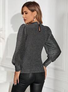 SHEIN Clasi Long lanh Tay áo lồng đèn Của phụ nữ Áo - màu đen - Xem 2