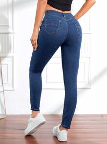 High Waist Skinny Jeans - Blue - View 1