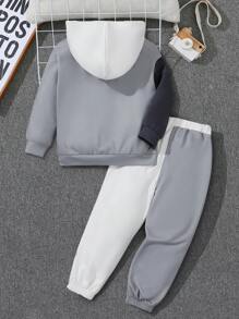 男小童字母圖案連帽衫和運動褲 - 白色 - 查看 2