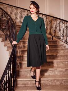 SHEIN DECDS Retro Và Thanh lịch Của phụ nữ Giáng sinh Màu xanh lá Áo len Mở - màu xanh lá - Xem 7