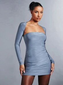 SHEIN BAE 素色鏤空緊身洋裝 - 灰色 - 查看 1