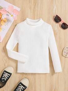 SHEIN Cô Gái Trẻ Cổ giả Đồ đan Ribbed Áo len - trắng - Xem 1
