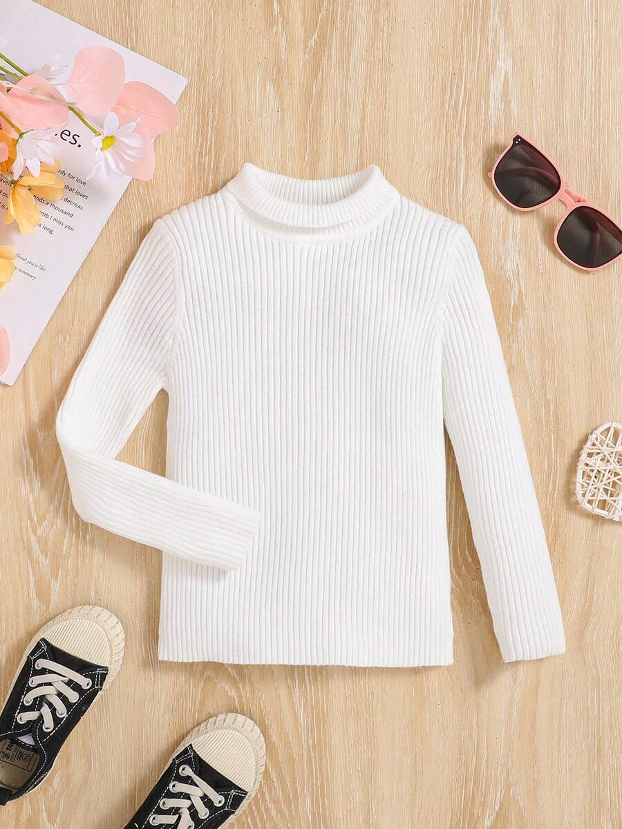 SHEIN Cô Gái Trẻ Cổ giả Đồ đan Ribbed Áo len - trắng - Xem 1