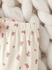 SHEIN Baby Girl Rabbit & Floral Print Ruffle Trim Tee & Pants - Multicolor - View 4