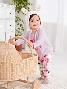 女嬰卡通圖案 T 恤和褲子 - 紫色 - 查看 6