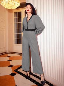 SHEIN DECDS Của phụ nữ Giường đôi In Áo liền quần ống rộng - Đen và trắng - Xem 4