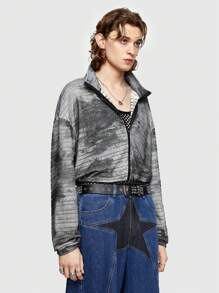 ROMWE MEN Grunge Punk Nam Nhuộm buộc Đứng cổ áo Áo khoác - Màu xám đen - Xem 4