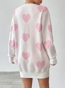 SHEIN Unity Heart Pattern Drop Shoulder Sweater Dress Fall Winter Cloth For Women - Baby Pink - View 2