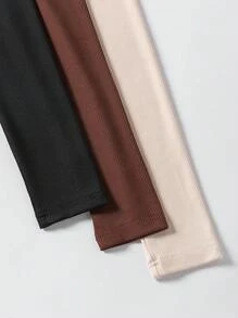 INAWLY 3pcs Solid Ribbed Knit Bodysuit Fall Cloth For Women - Multicolor - View 6