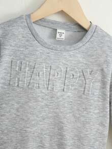 SHEIN 男童休閒舒適印花跑步衣帶壓花字母 - 淺灰色 - 查看 3