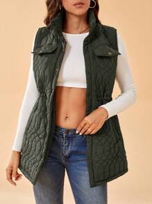 SHEIN Tall Women's Sleeveless Quilted Padded Coat - Army Green - View 6