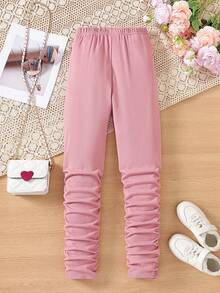 女大童素色褶邊長褲 - 藕粉色 - 查看 2