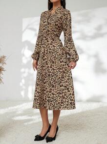 GENKIRA In hoa Báo Cổ chữ V Tay áo lồng đèn Đầm - Nhiều màu - Xem 5