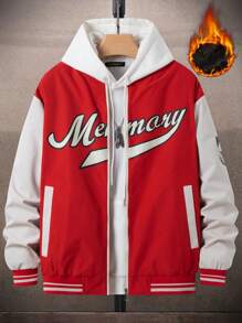 Manfinity LEGND Men's Loose Winter Coat With Baseball Collar And Letter Print