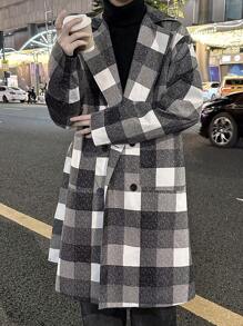 Claim Dot Men's Plaid Double-Breasted Trench Coat - Multicolor - View 6