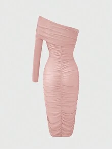 SHEIN Unity 女式一肩荷葉邊洋裝 - 淺粉色 - 查看 2
