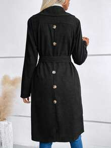 SHEIN LUNE Cổ áo Chi tiết Nút Thắt lưng áo - màu đen - Xem 3