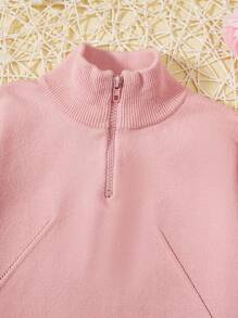 SHEIN Tween Girls' Zipper Half Placket Sweater Dress - Pink - View 4