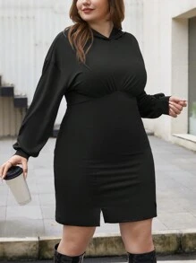 SHEIN Essnce Women'S Plus Size Hooded Split Hem Dress