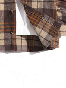 SHEIN Con trai Lỏng lẻo phù hợp Giải trí Vòng cổ Kẻ sọc Áo sơ mi - Màu Khaki - Xem 6