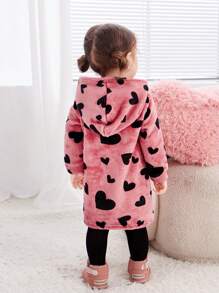 SHEIN Baby Girl Heart Print Hooded Flannel Dress