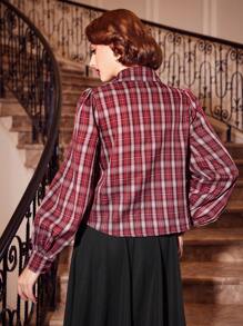 Vintamour 格子蝴蝶結領裙襯衫 - 彩色 - 查看 6
