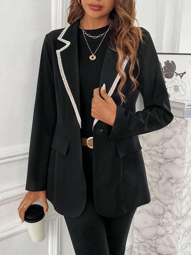 Contrast Trim Single Button Blazer