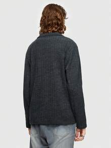 ROMWE MEN ROMWE Avant 男款純色羅紋針織 T 卹 - 灰色 - 查看 6