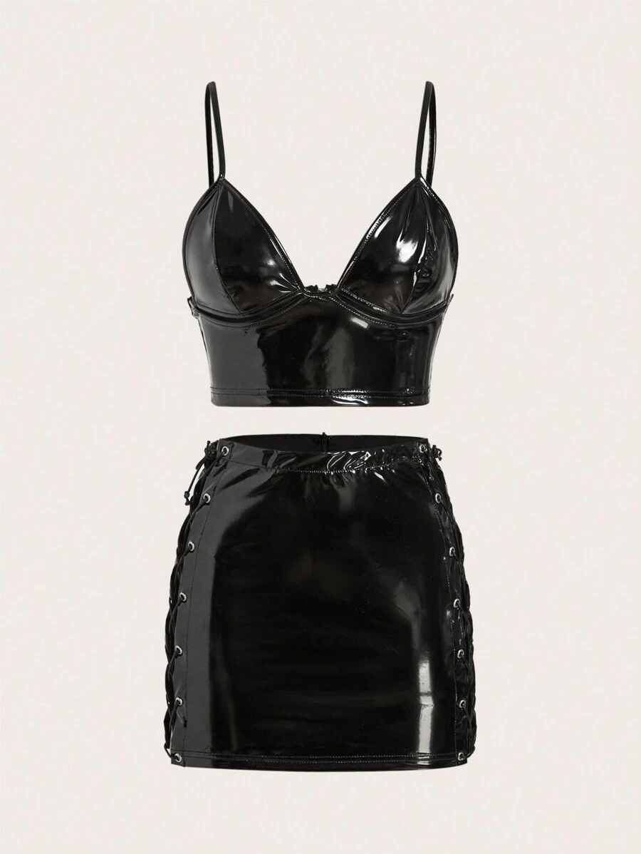 SHEIN ICON 性感 派對露背 珠子 拉鍊純色女士兩件套