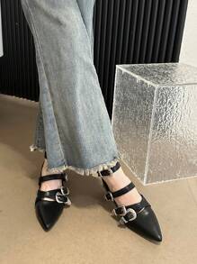 2024春夏秋季法式哥特风女式高跟鞋交叉搭扣玛丽珍朋克风厚底尖头鞋，优雅芭蕾舞鞋，派对鞋