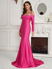 SHEIN Belle Cold Shoulder Sequin Detail Formal Dress