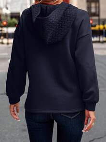 SHEIN Clasi Capucha unicolor de hombros caídos - Azul Marino - Ver 2
